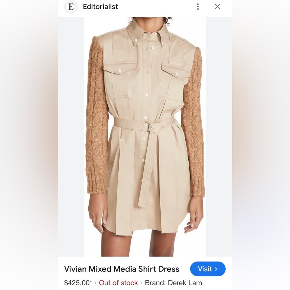 🤩NWT😍DEREK LAM 🛍️10 CROSBY Vivian Mixed Media Shirt Dress🥳👗